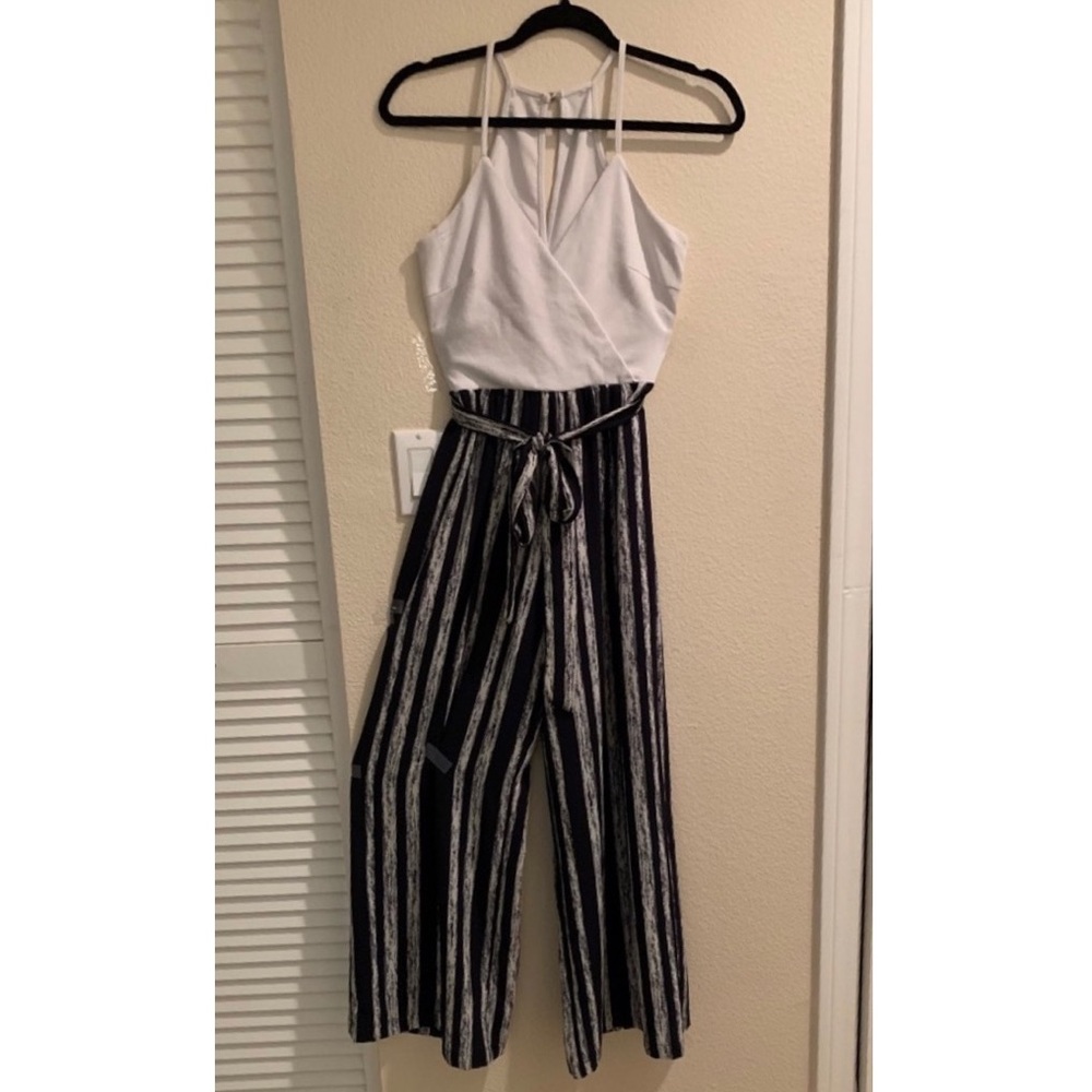 Navy blue and white jumpsuit. Petite size small.